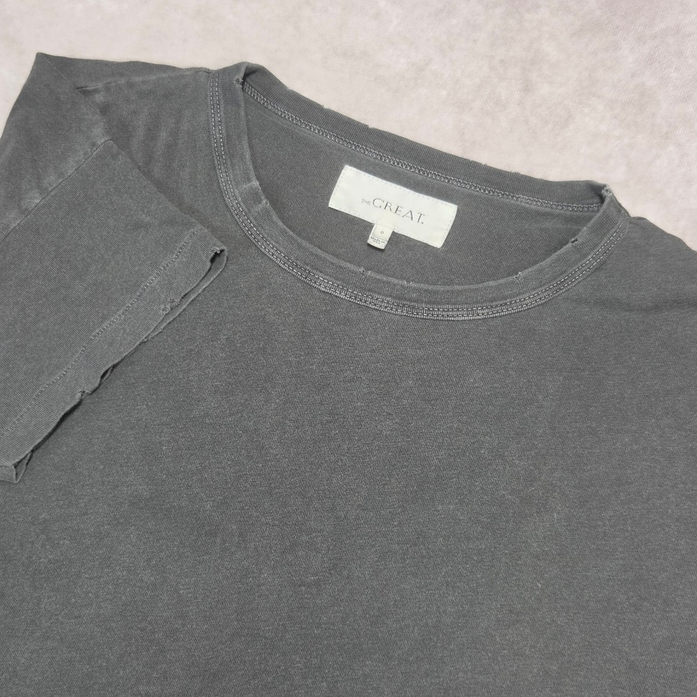 THE GREAT. Womens Charcoal Grey Distressed High-Low Cotton T-Shirt Size 0 USA